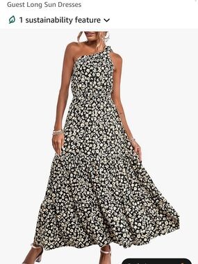 One-Shoulder Black & Cream Floral Maxi Dress